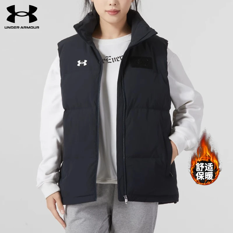 UA安德玛羽绒马甲女冬季休闲防风保暖背心加厚运动无袖羽绒服男