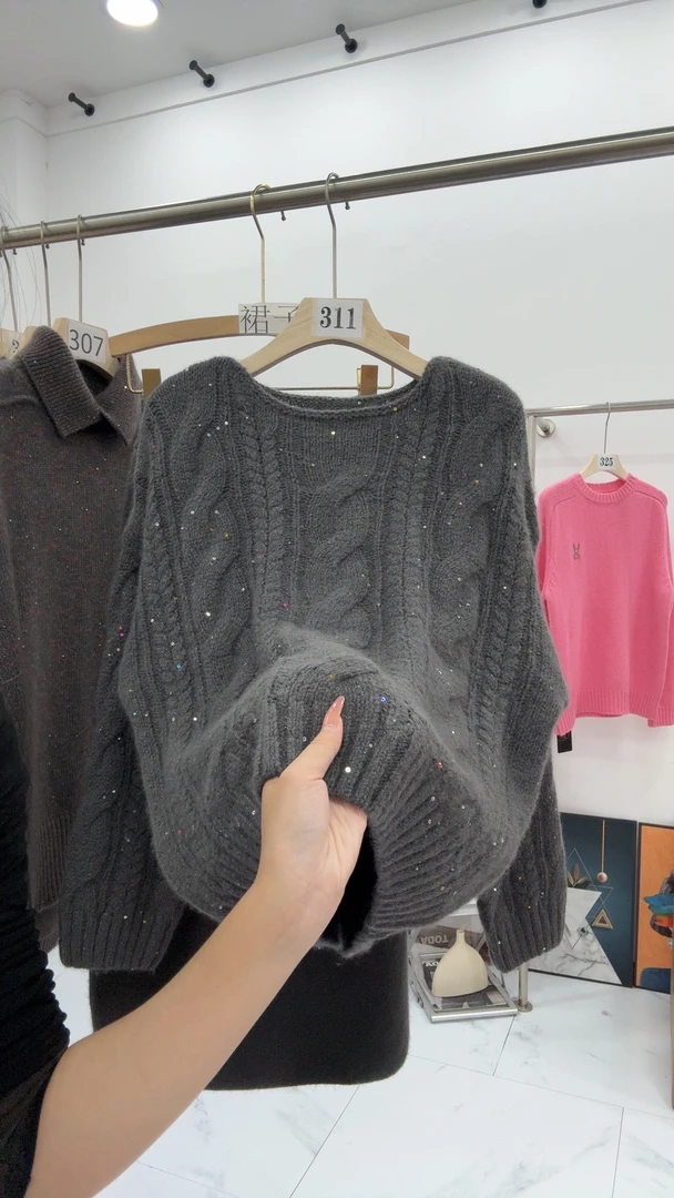 悠米定制 高智淡人风简约宽松慵懒外穿时尚气质百搭金丝长袖311