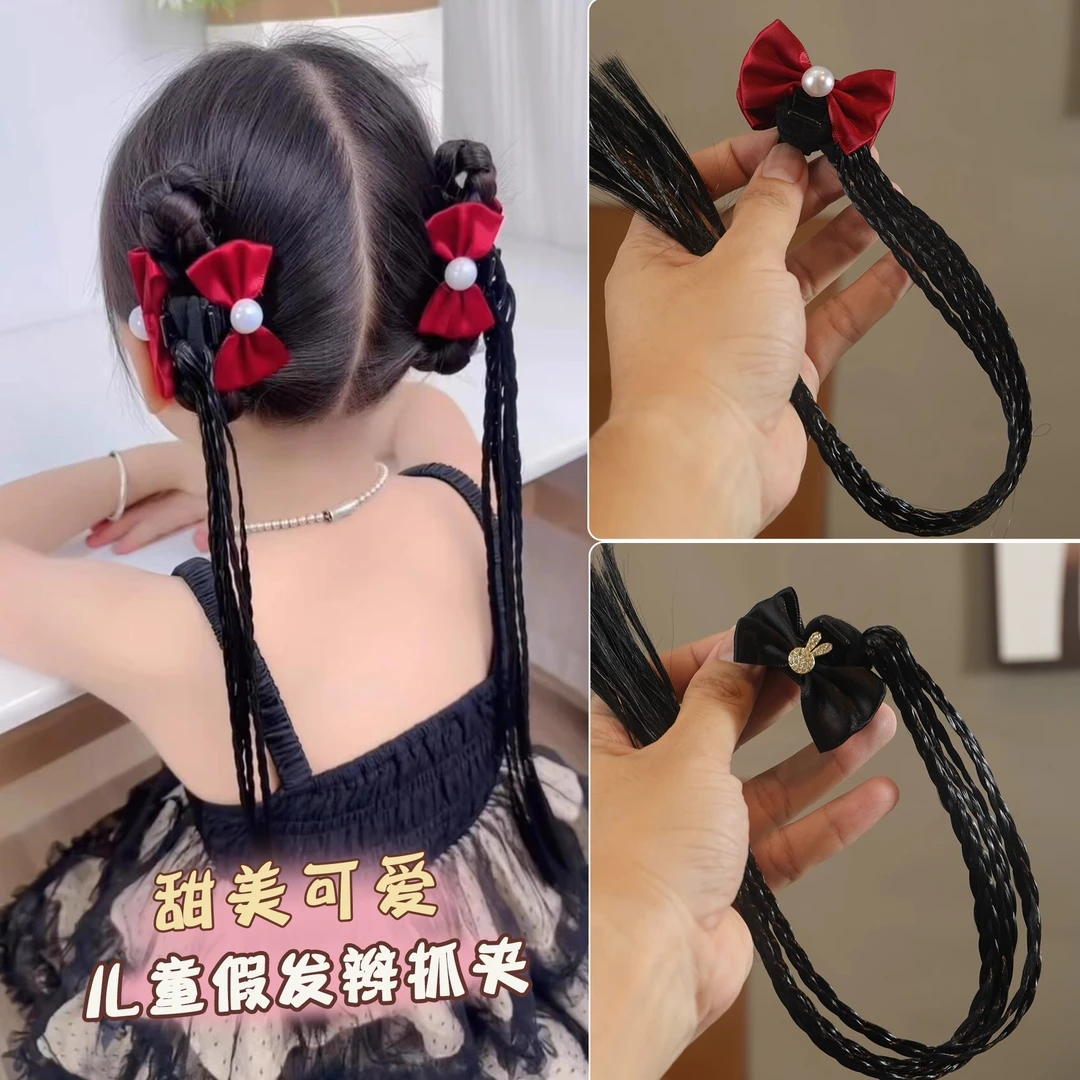 儿童多彩花朵假发辫子发圈女童扎头发马尾发绳小女孩编发头绳发饰