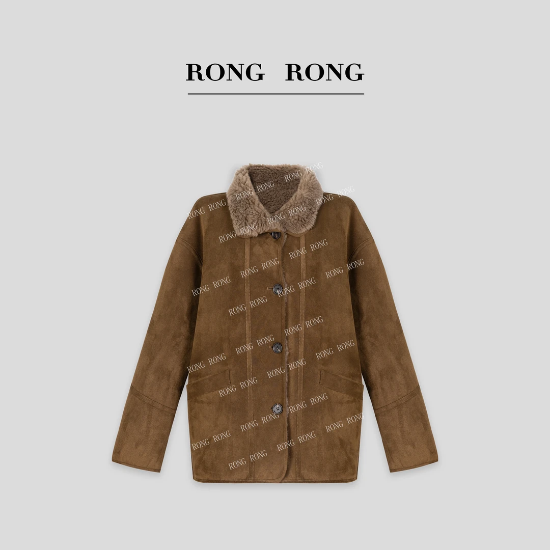 溶溶S【邮寄日落】RONGRONG 翻领100绵羊毛绒内里极简风外套MYFY939