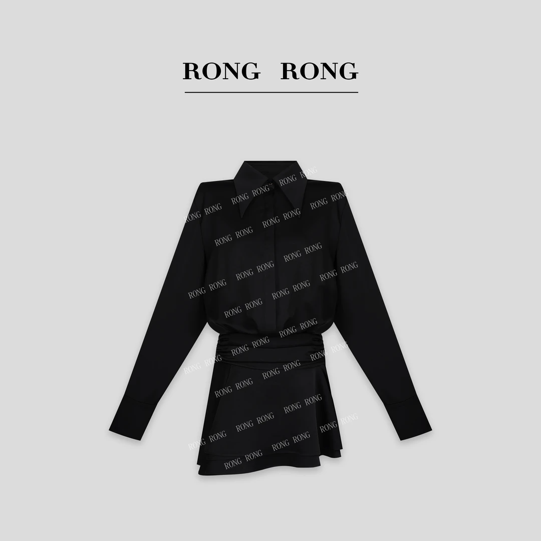 溶溶【典雅时髦精】RONG 收腰褶皱气质显瘦荷叶衬衫裙F-C8964580