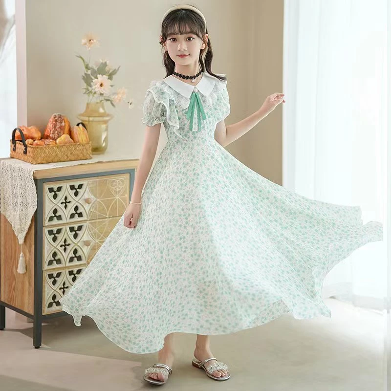 女童连衣裙夏装新款小女孩气质时尚雪纺公主裙夏季中大童碎花长裙