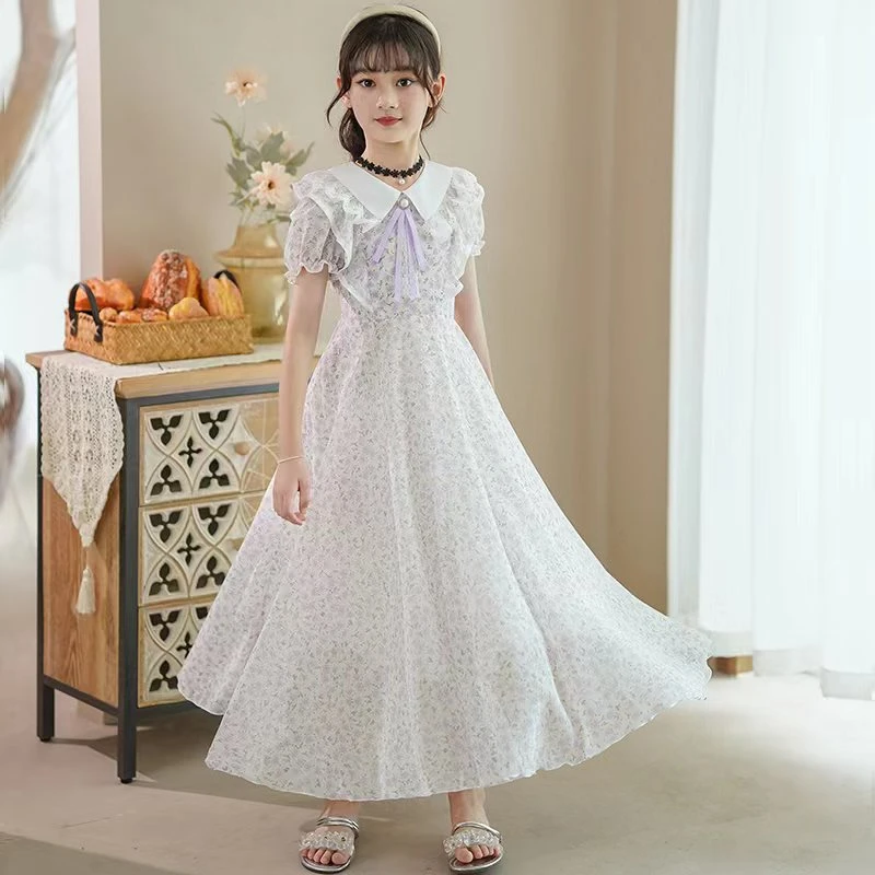 女童连衣裙夏装新款气质女孩显瘦雪纺裙中大童夏季漂亮裙子