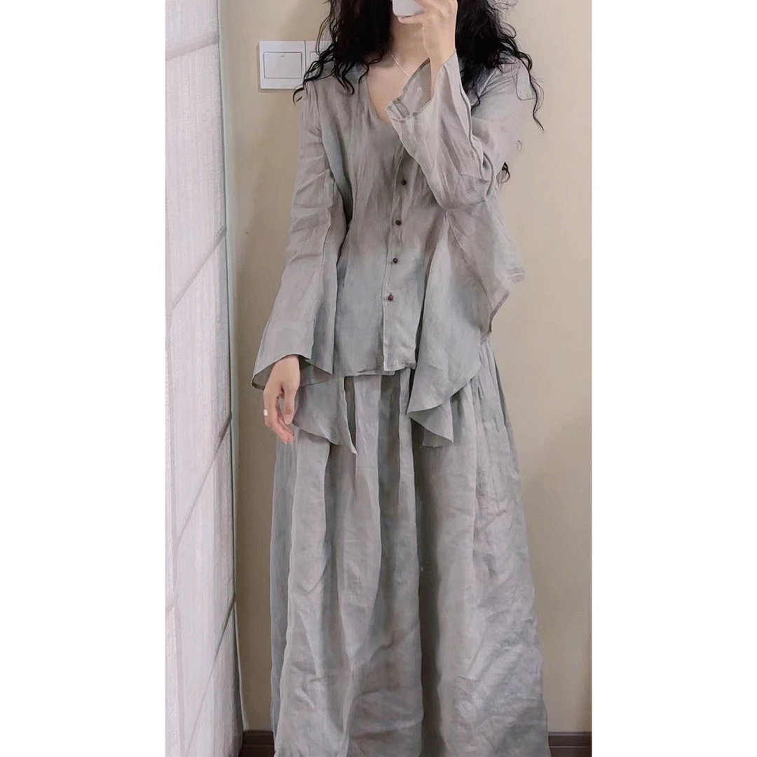 苎麻设计感衬衫气质显瘦法式上衣夏季时尚长袖收腰防晒衫