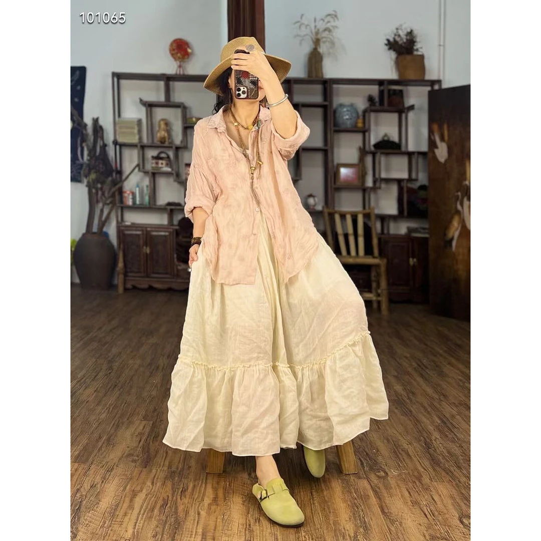 清仓素喜半身裙文艺复古木耳边褶皱夏季轻薄鱼尾裙