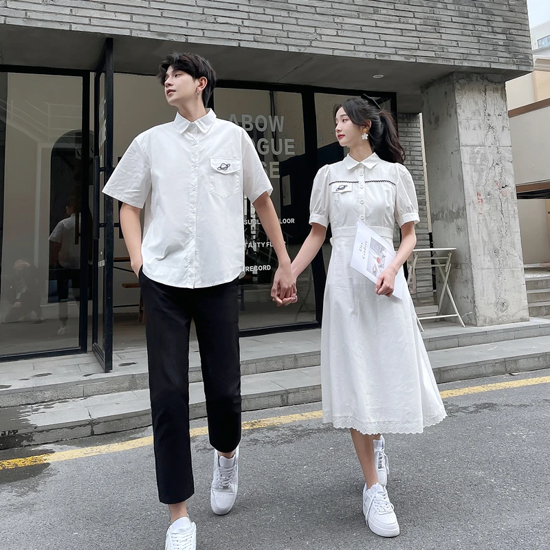 同色系夏季情侣装短袖T恤2023新款半身裙学院风连衣裙班服套装潮