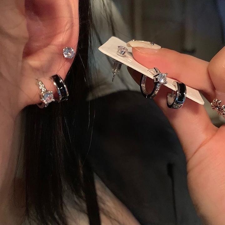 合金耳饰 耳钉六件套小众设计高级感简约百搭锆石耳环2024新款