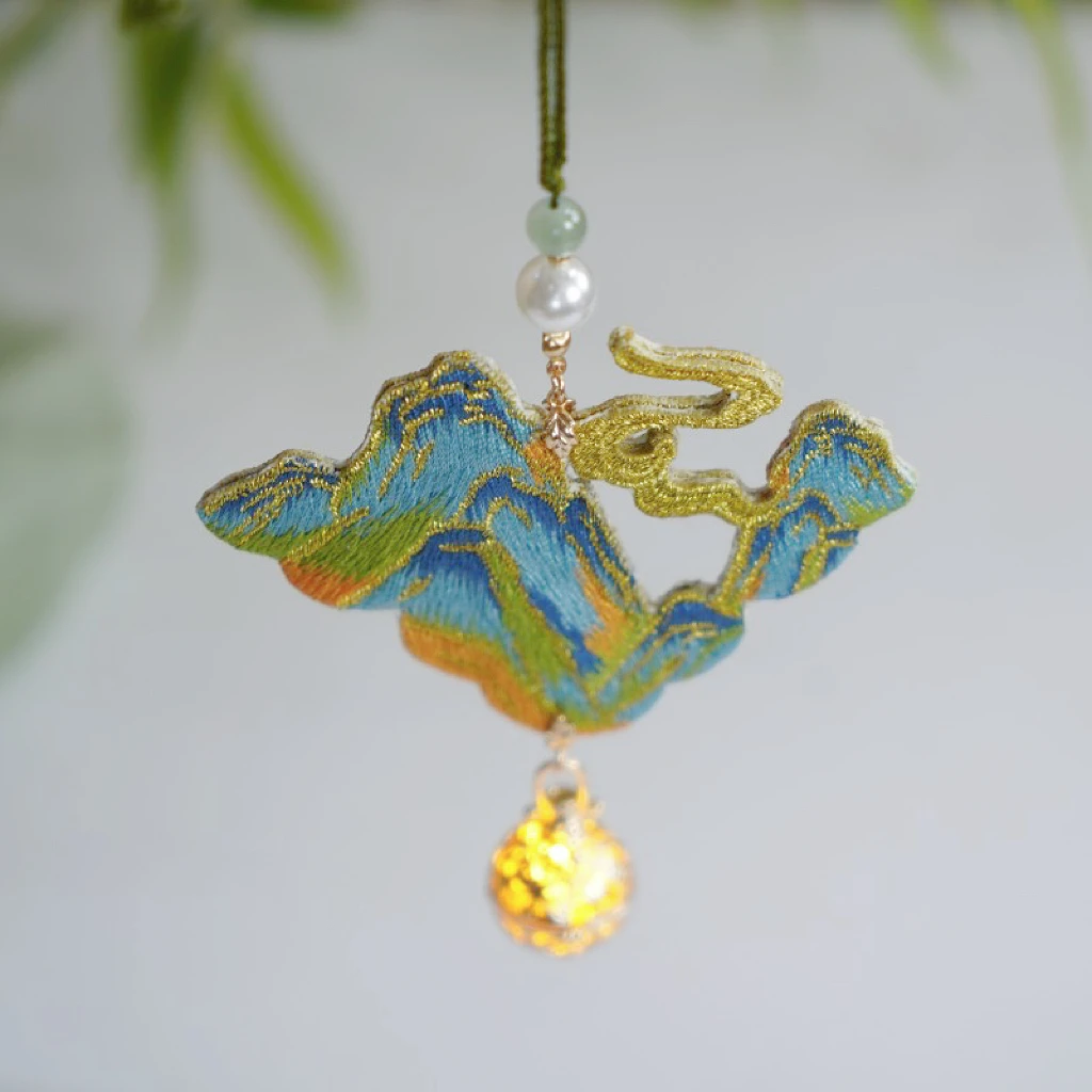 云深雾浅山河影千里江山双面刺绣挂件百搭多用途挂饰汉服配饰