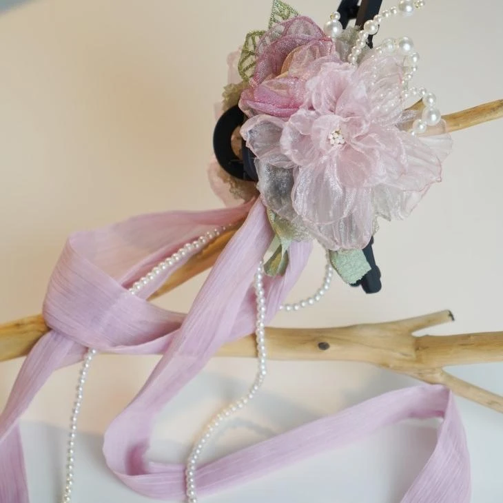 云深雾浅苏梅酒原创懒人绢花抓夹百搭汉服发夹发带古风头饰发饰