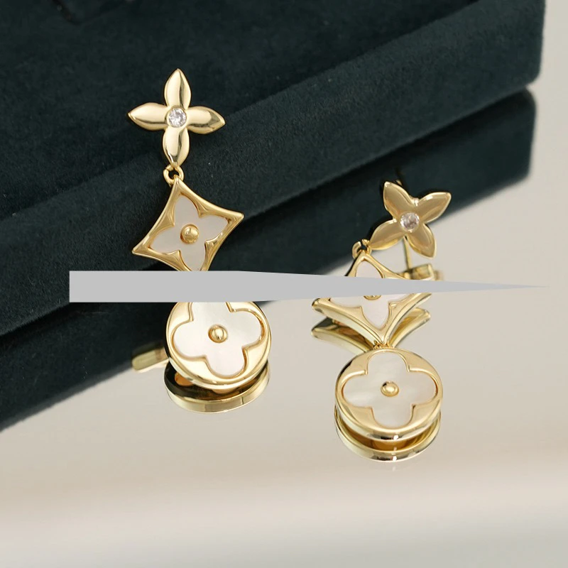 铜合金贝壳耳饰 金色吊坠耳环百搭小香风气质耳环大牌高级轻奢感