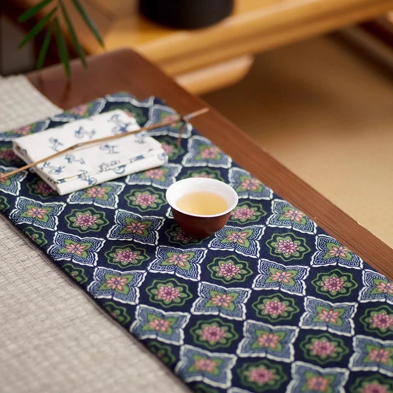 小茶垫复古万花纹双面长方形棉布中式民族风桌旗餐垫壶垫干泡茶铺