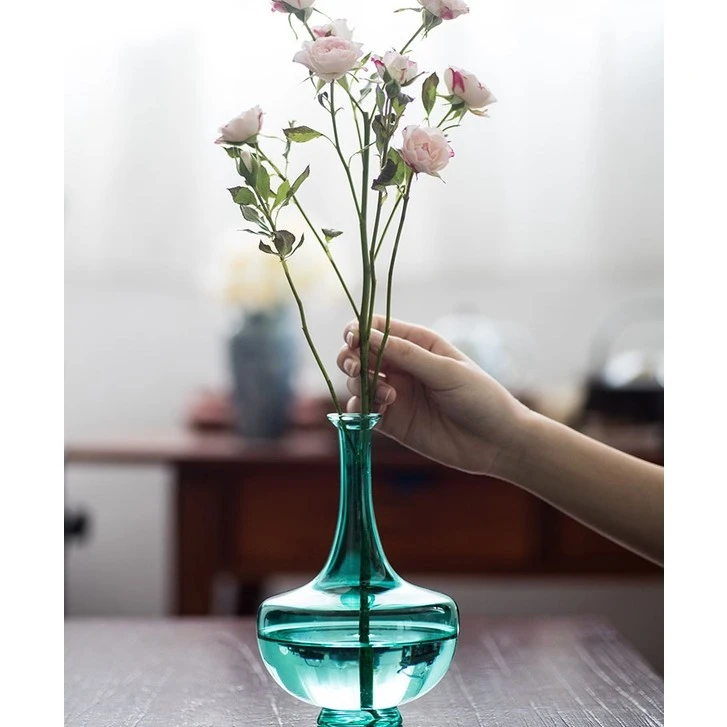功夫道宋风雀青玻璃胆瓶中式餐桌茶席蓝色水培花樽桌面花瓶花插