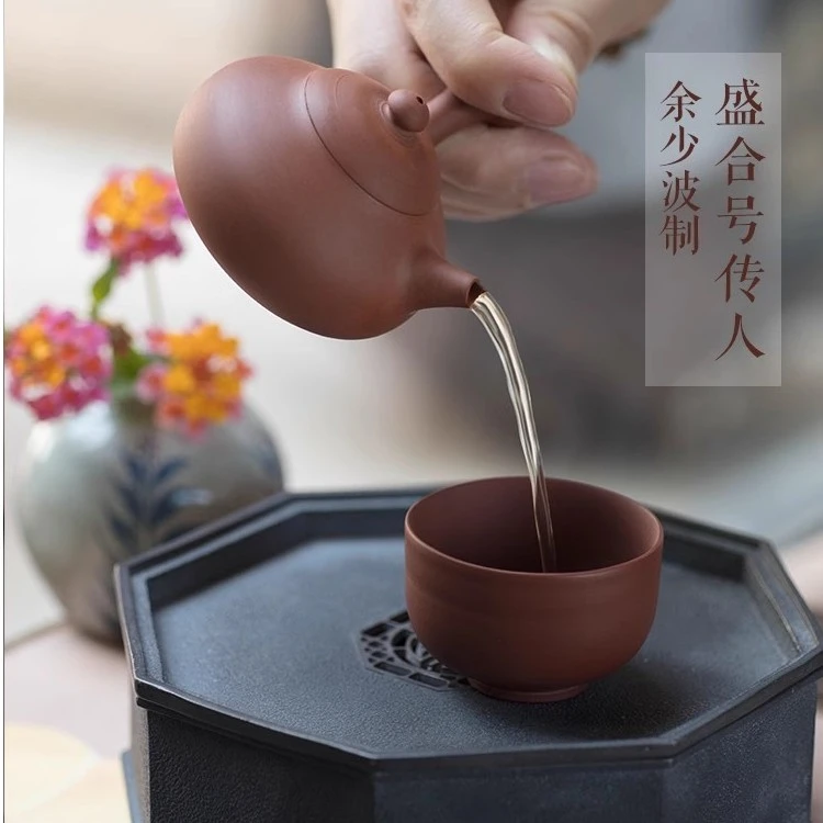 功夫道潮州手拉壶侧把余少波水平梨壶全手工鸡蛋黄朱泥一人泡茶壶