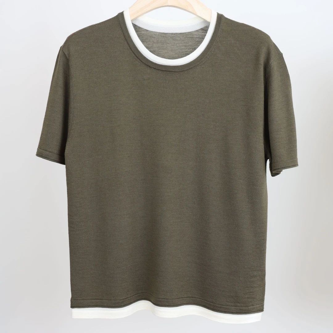 112新款秋季新品黑色假两件短袖针织衫羊毛衫-A9216