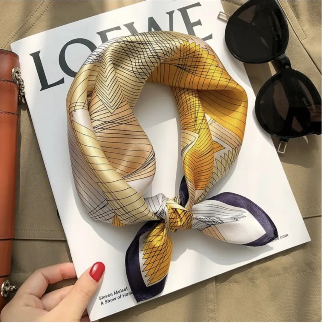 【几何线条】70尺寸方巾 高密度珍珠缎丝滑柔软垂感好