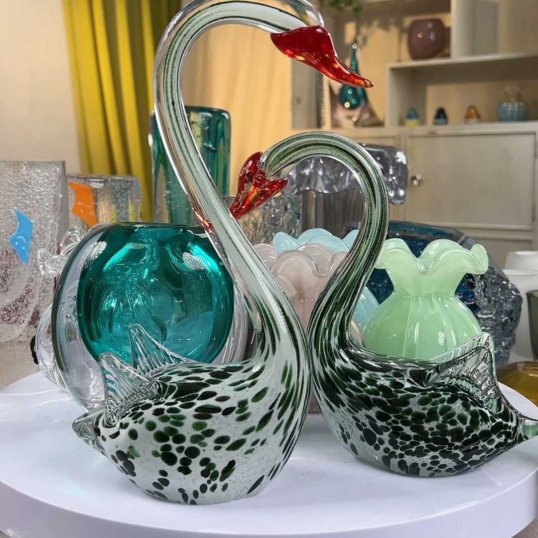 高25绿色琉璃天鹅大号花器