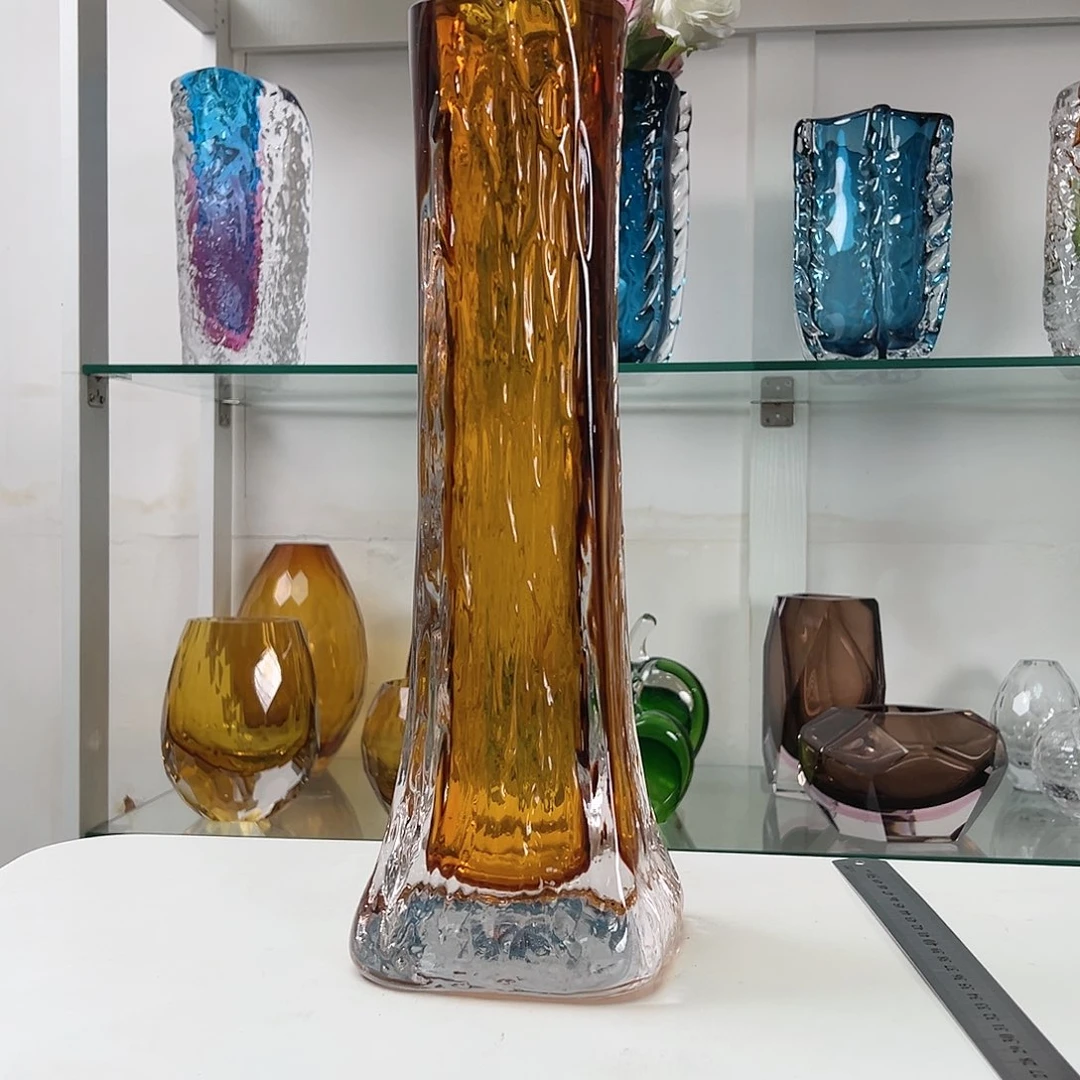 高38琥珀色琉璃火山石花瓶