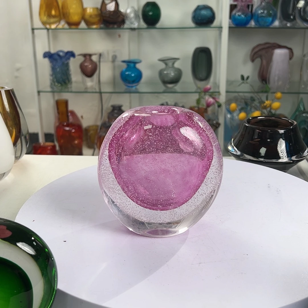 高13.5金红密集气泡琉璃花器