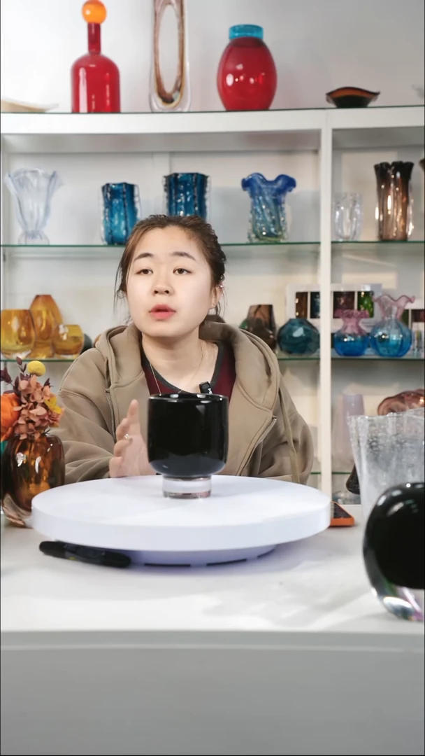 【闪购商品】高14黑色银箔琉璃花器正常手工痕迹