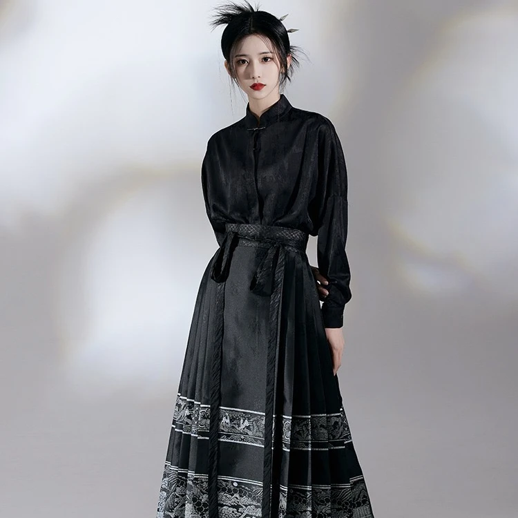 女装中式中国风提花衬衫长袖复古传统立领