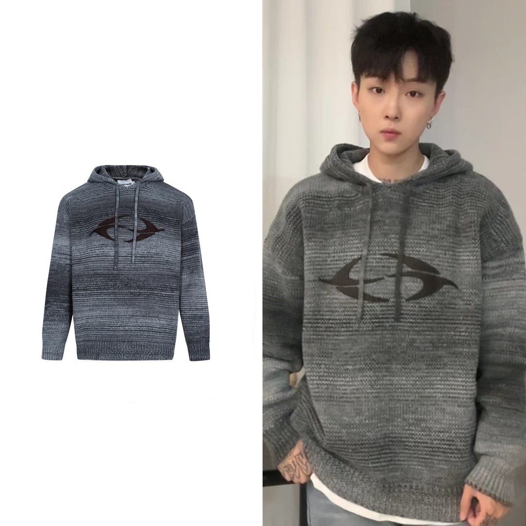 连帽毛衣男女美式复古潮牌痞帅针织衫慵懒风宽松连帽套头GM2301