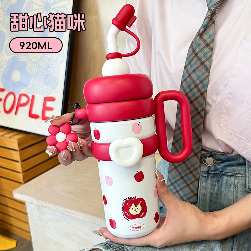 畅玩新款甜心冰霸杯大容量高颜值萌趣保温杯网红时尚涂鸦吸管水杯