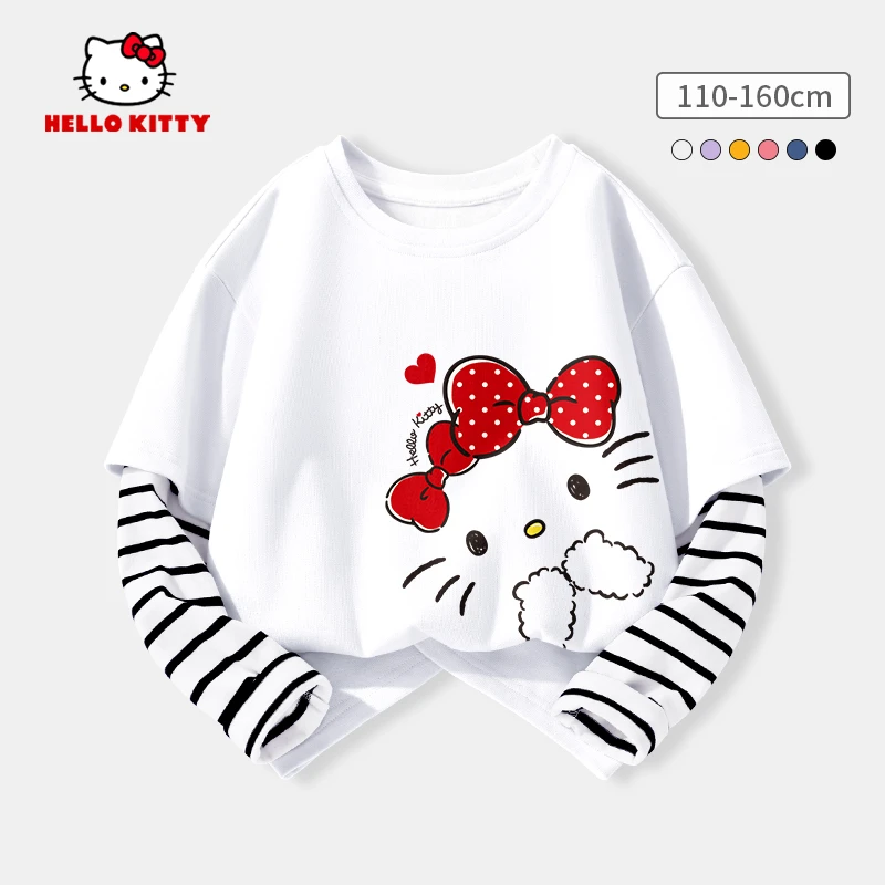 Hello Kitty童装打底衫女童长袖T恤纯棉内搭儿童白色春装薄款上衣