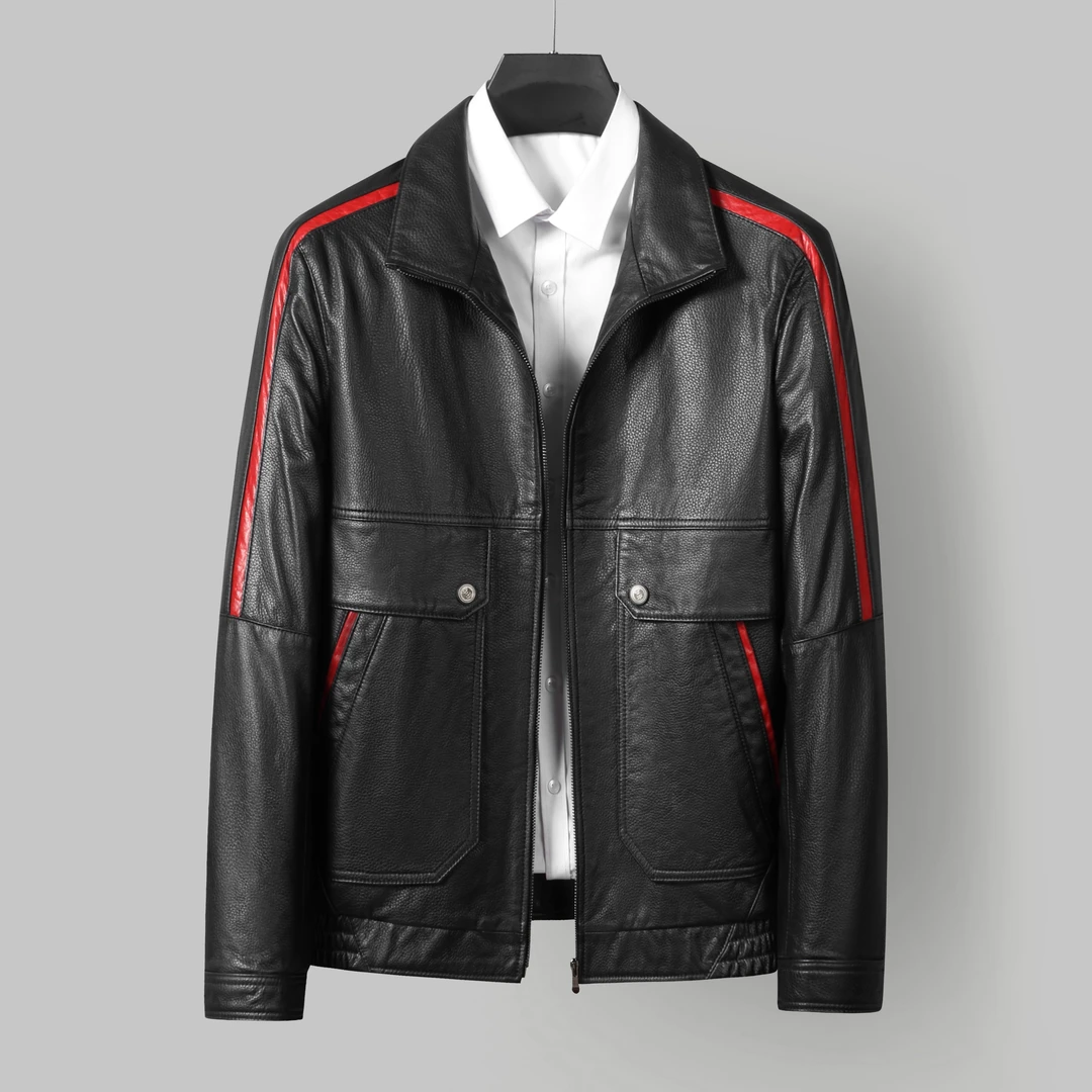 陈百万 头层小牛皮 时尚真皮男士轻奢潮流洋气休闲夹克款