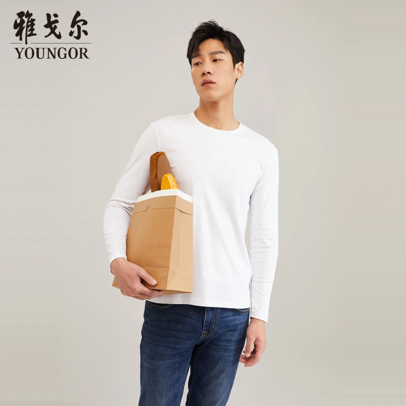 【三重防护】雅戈尔男士秋冬圆领长袖T恤商务纯棉打底衫