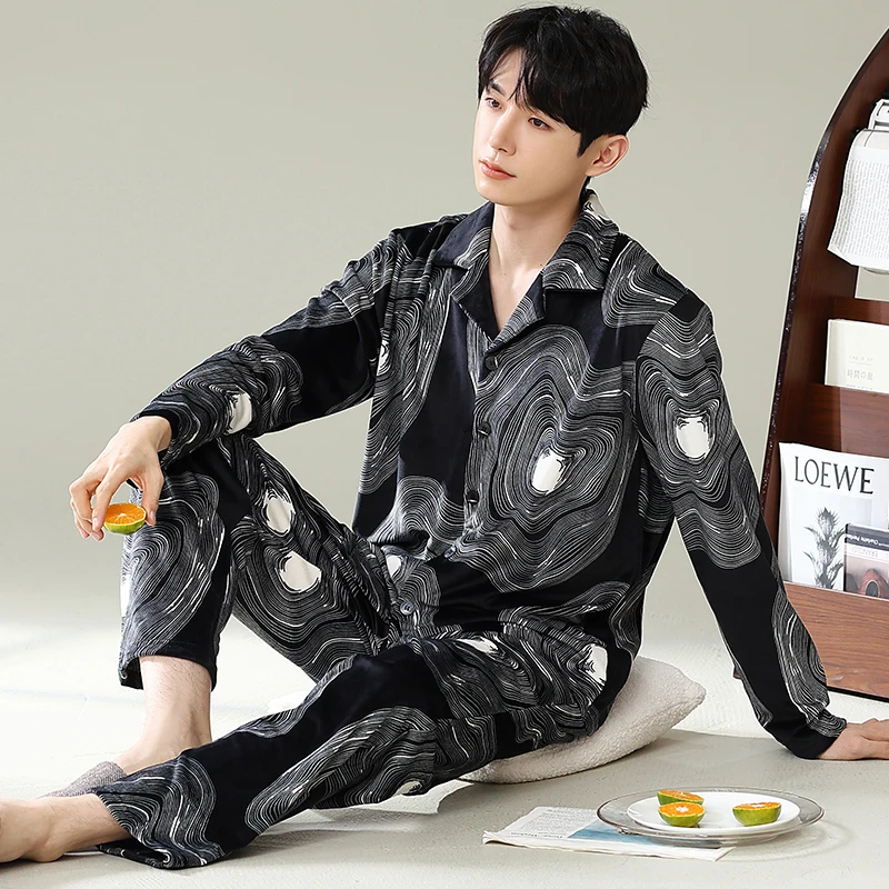 【大码】秋冬季大码男士海岛绒睡衣长袖可外穿家居服-23420极光之夜