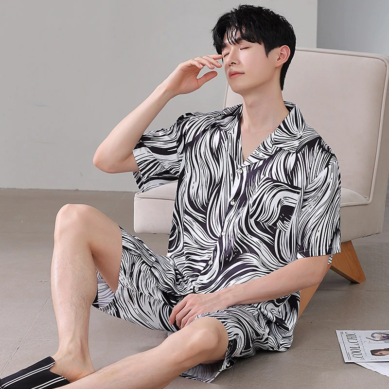 【好福份】夏季男士冰爽丝睡衣短袖可外穿家居服-24077斑马纹