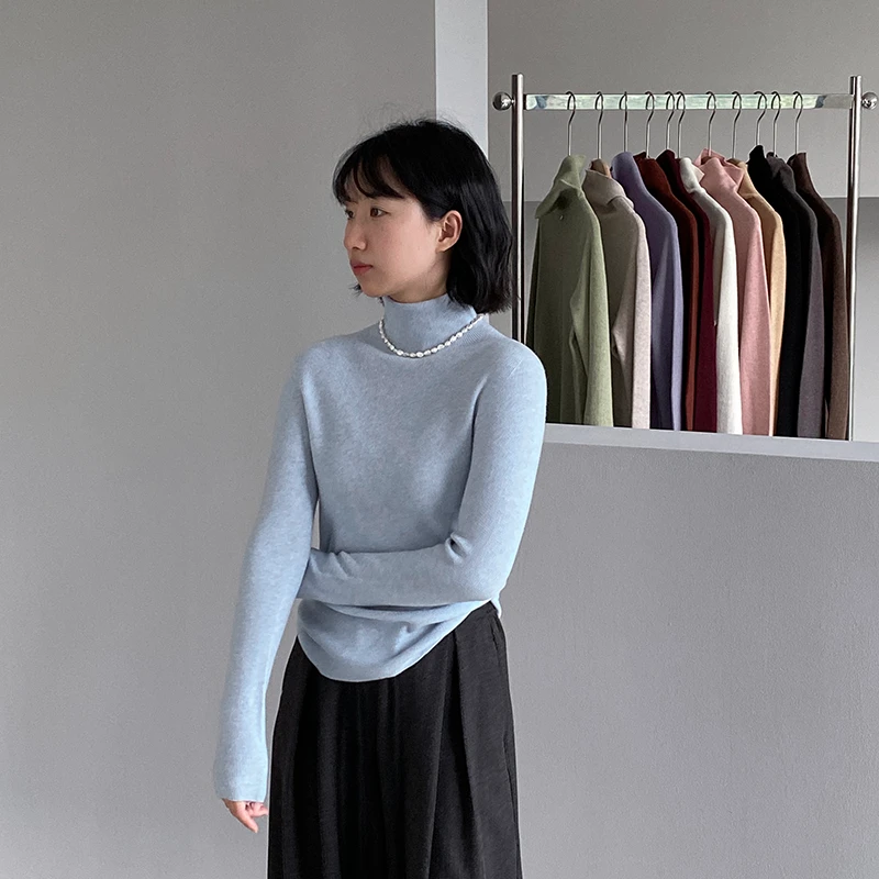 江左2024秋冬无缝一体高领打底衫时尚显瘦上衣百搭纯色针织衫毛衣