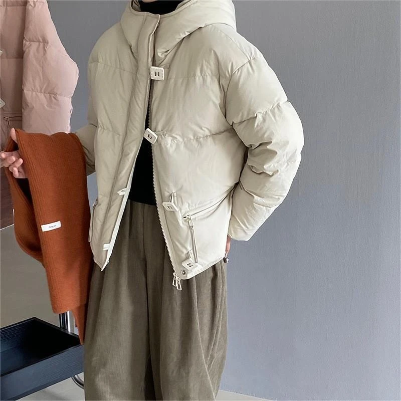 江左2024冬季小红帽80白鸭绒连帽羽绒服女加厚复古小个子宽松外套