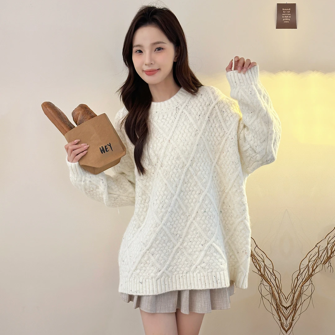 苏醒的乐园加厚中长宽松版圆领SXMY32837百搭显瘦慵懒风套头毛衣