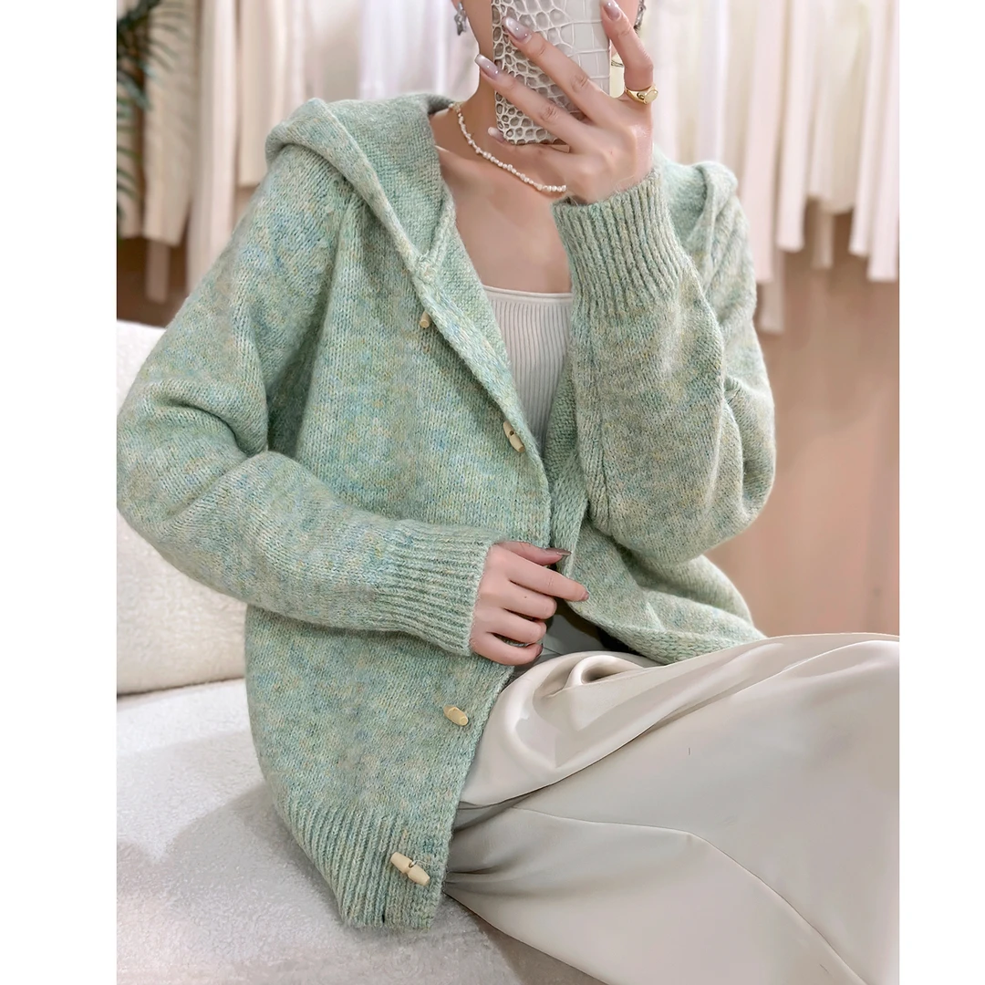 苏醒的乐园连帽夹杂色针织SXMY32882时尚慵懒风宽松女开衫