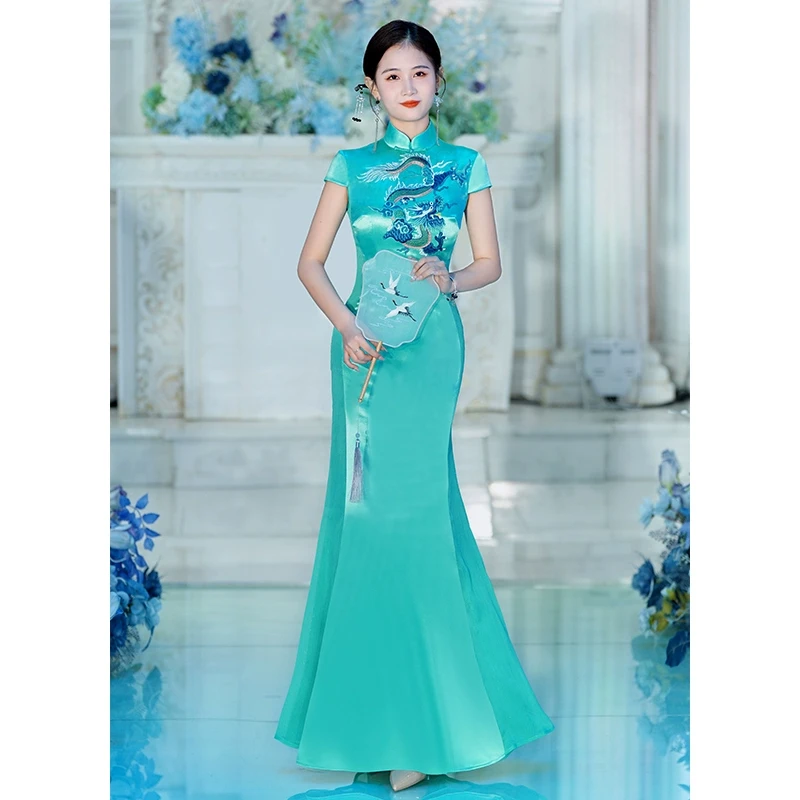 十里高端长款表演服年轻款优雅舞蹈服主持宴会旗袍礼仪连衣裙夏季