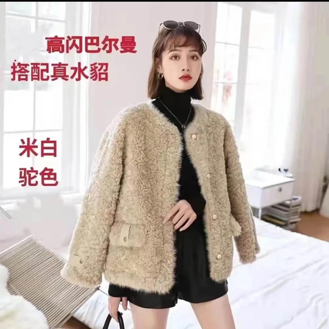 新款皮毛一体外套时尚气质百搭加厚小香风毛毛外套女士