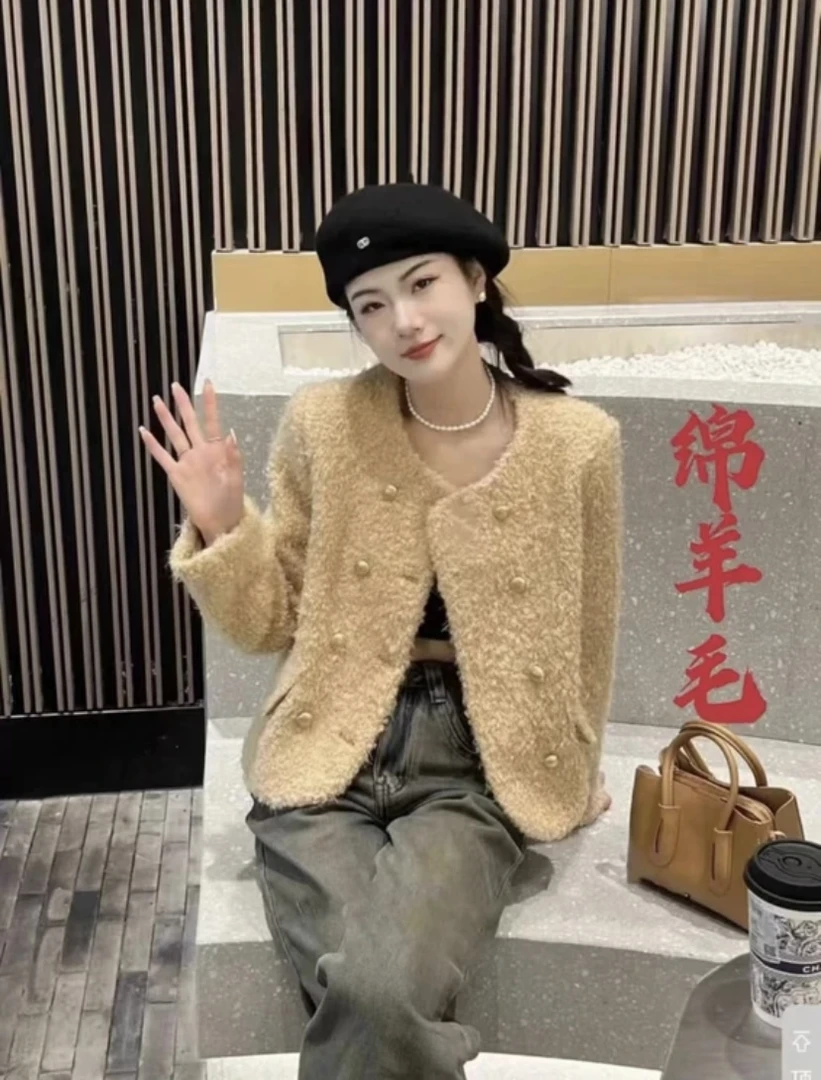 新款绵羊毛小香风外套气质百搭时尚洋气显瘦短款上衣女