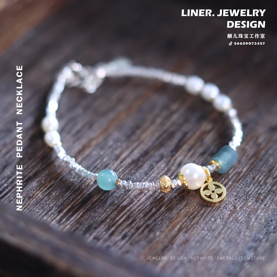 【水依人】翡翠S925银镀金镶嵌手链