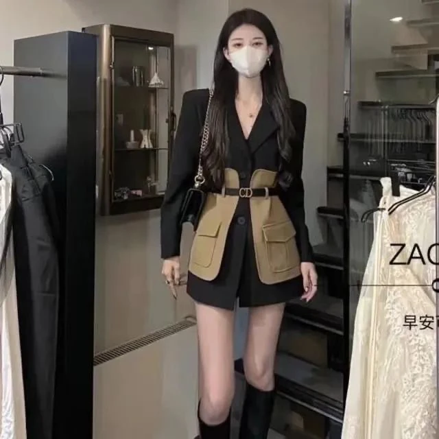 2024春秋新款西服外套女小众设计感撞色拼接显瘦西装上衣外套爆款