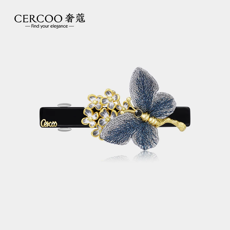 Cercoo/奢蔻绣蝶花语发夹头饰妈妈款蝴蝶弹簧夹