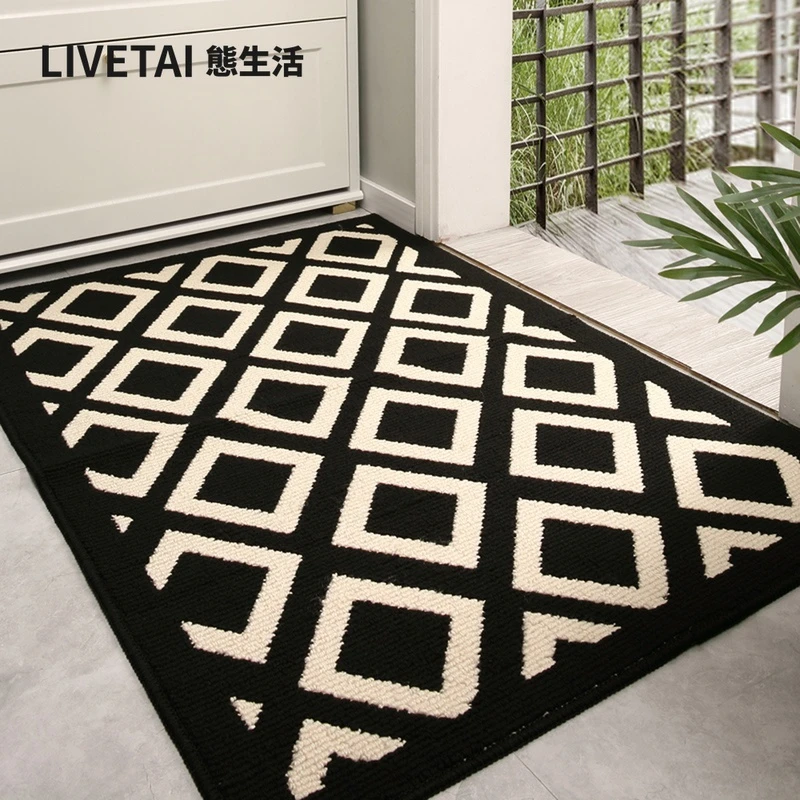 态生活现代简约入户门垫黑白棋盘格子进门口地毯客厅吸水耐脏地垫