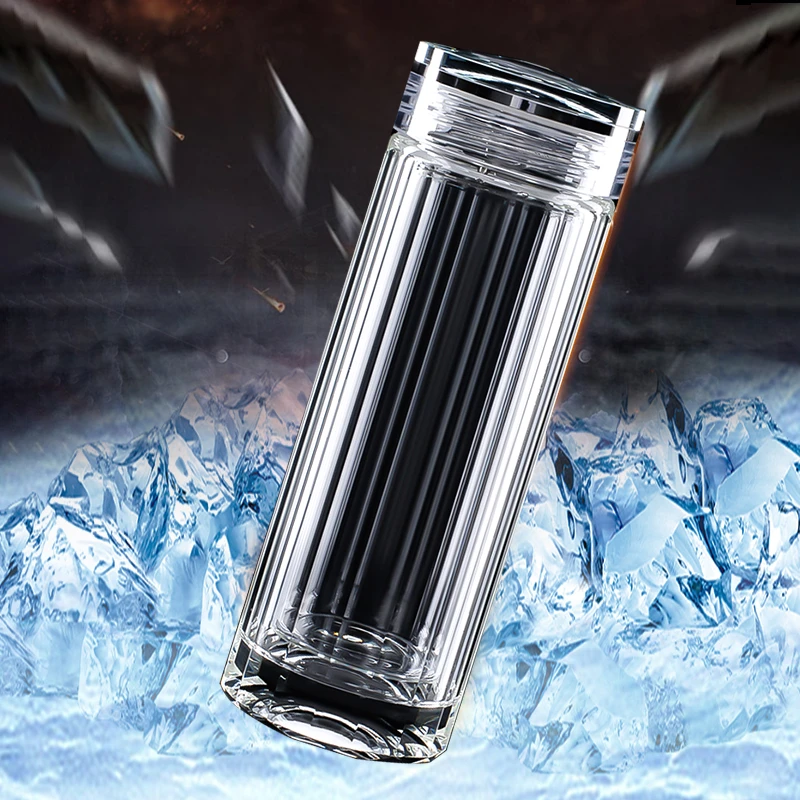 水利康双层水杯高硼硅玻璃杯茶水杯泡茶杯透明水杯隔热带滤网杯子