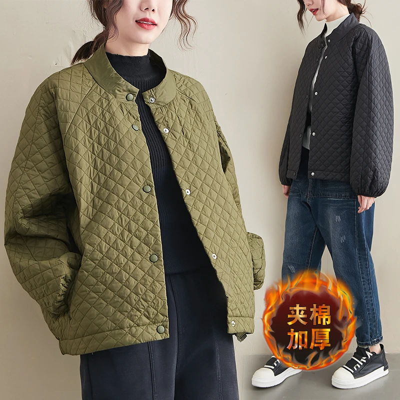 2024秋冬新款文艺减龄棒球服轻薄款棉衣休闲宽松短外套棉服显瘦女