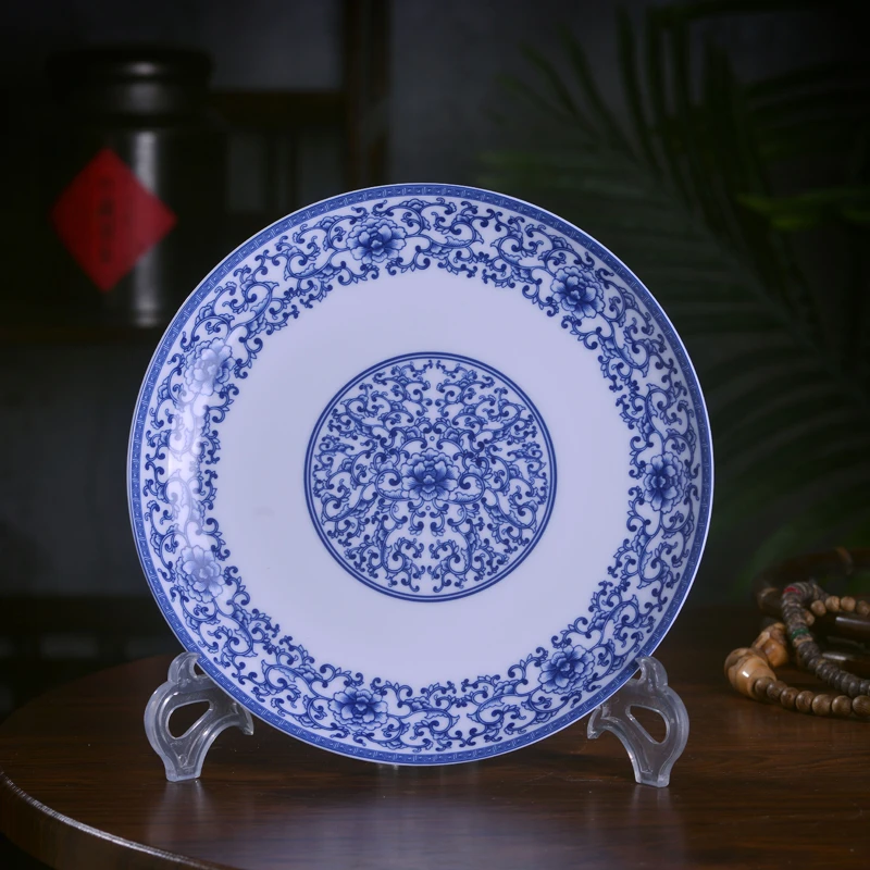 景德镇青花瓷陶瓷菜盘碟子家用深盘平盘浅盘汤盘骨碟餐具大菜盘子