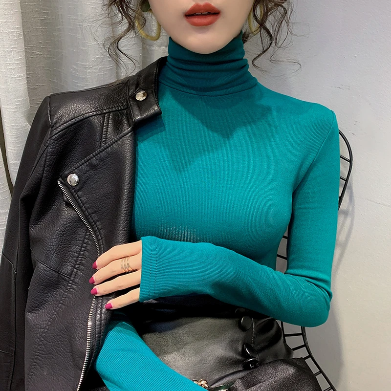 韩版加绒堆堆领ins打底衫女紧身磨毛高领t恤女长袖修身上衣秋季