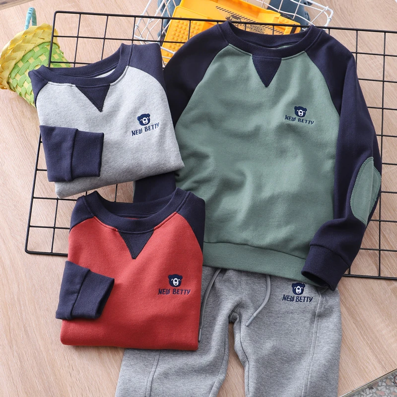 好棉纯】童装男童插肩袖毛圈棉卫衣中大童套头宝宝运动服外贸洋气