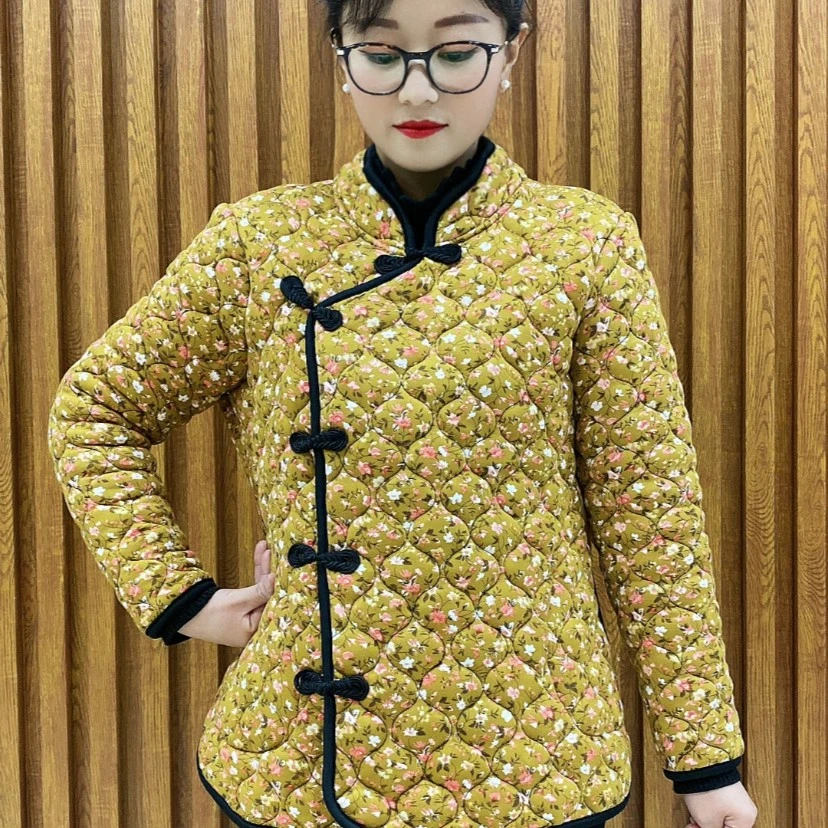 妈妈装民族风复古盘扣花色加厚花色棉衣棉服【口袋版】