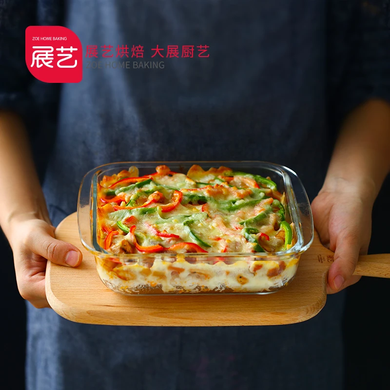 展艺耐热玻璃烤盘 长方形/正方形 烤箱微波炉可用 焗饭意面沙拉