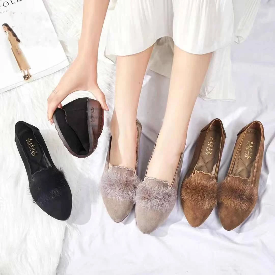 Baigeshi/佰格狮2025新款坡跟增高磨砂豆豆鞋时尚尖头耐磨软底秋